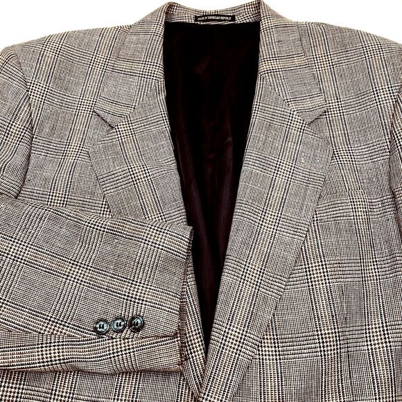 Versini Sport Coat Glen Plaid Silk Brown Black Beige 42 Academia Preppy Career - Picture 5 of 15